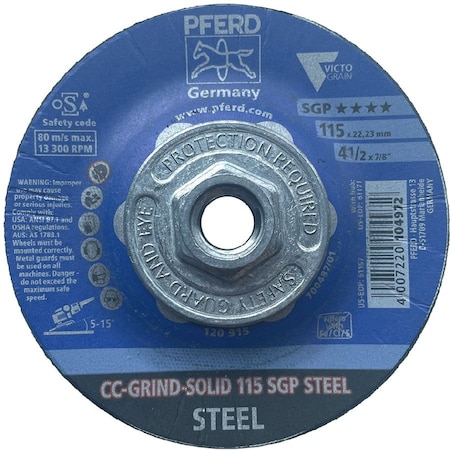 Pferd 61171 4-1/2in CC-Grind Solid - 5/8in-11 Thread - SGP Steel Victograin 61171-PFERD